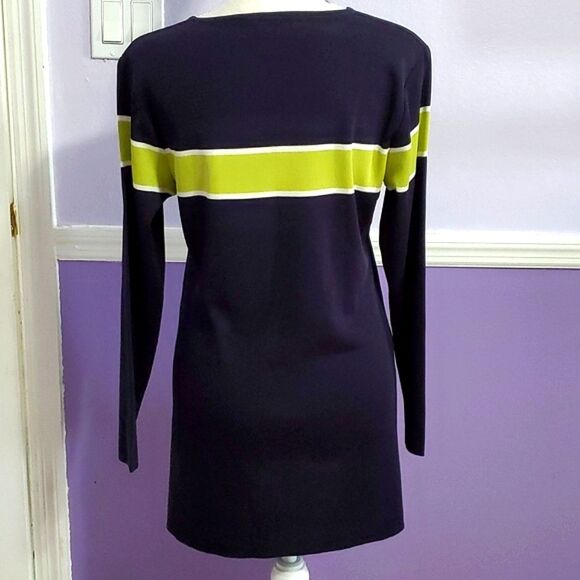 Misook Navy & Chartreuse Spirit Academia Colorblock Long Sleeve Tunic Top - Picture 4 of 7